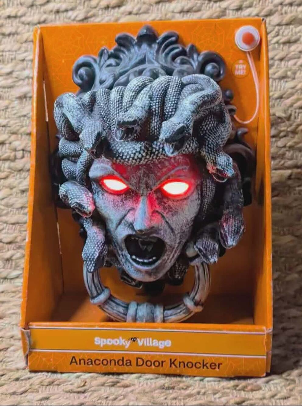 NEW Spooky Village Halloween Anaconda Lighted Door Knocker Sound Activated Decor